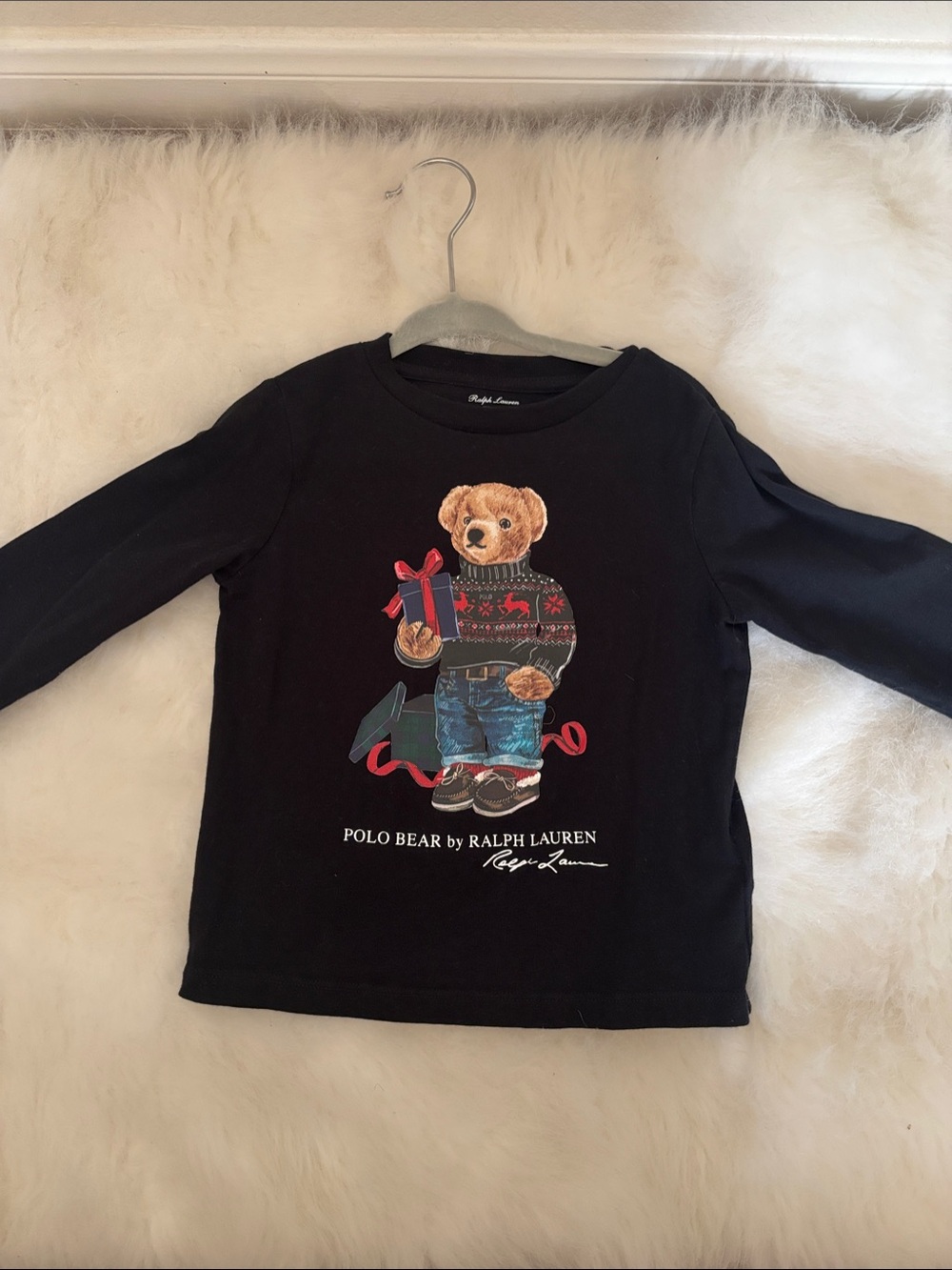 Ralph Lauren Black Polo Bear Long-Sleeve Tee with Holiday Bear